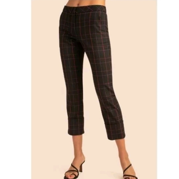 TRINA TURK Banshee Pants Cropped Plaid Checkered High Rise Black Multi Size 2 - Picture 1 of 13